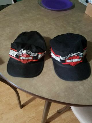 2 Vintage Harley Davidson Motorcycles Painters Caps Hat Made In Usa Rare Eagle