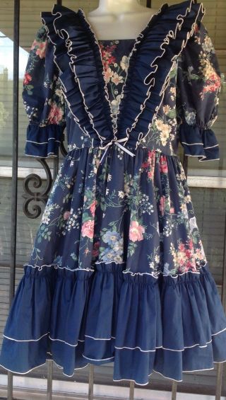 Vintage Call It Fancy Ruffled Lace Floral Full Circle Square Dancing Dress Wow