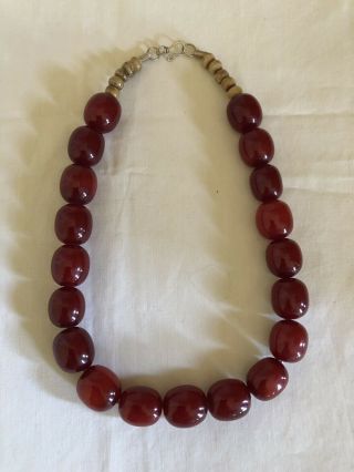 Vintage Antique Cherry Amber Faturan Bakelite Bead Necklace 92 Grams