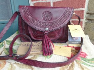 Nwt Patricia Nash Vintage Beaumont Distressed Plum Italian Leather Crossbody Bag