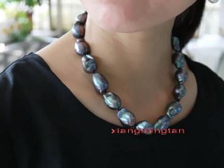 Aaaaa Luster 17 " Rare Real 30mm Natural South Sea Baroque Black Pearl Necklace