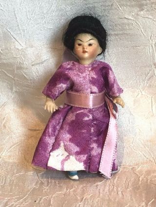 Antique German All Bisque Asian Doll Fully Jointed 3.  5 "