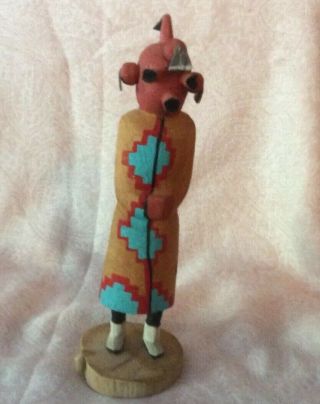 Vintage Authentic Hopi Kachina Doll Koyemsi,  Mudhead Signed By Karen Komalestewa