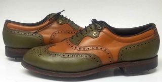 Vintage Footjoy Classics Mens Golf Shoes 51516 10 D Made In Usa Army Green/tan