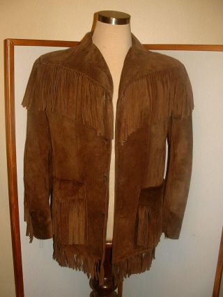 Polo Western By Ralph Lauren Rare Vtg Fringe Suede Leather Jacket Men Size 38/40