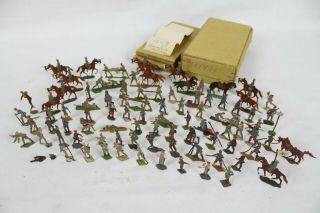 87 Vintage Tin Flats Zinnfiguren Scholtz 30mm Horses War Soldiers Lead Toy Box