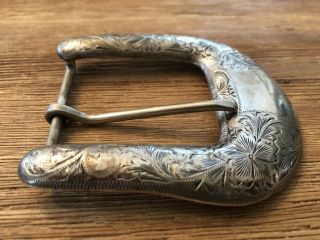 Vintage Vogt Hand Engraved Sterling Belt Buckle