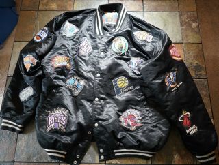 Rare Vintage Jeff Hamilton Nba Team Patch Bomber Jacket Size Xxl