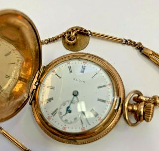 Gorgeous Vintage Elgin Gold Filled 15 Jewels Pocket Watch With Chain And Fob