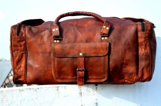 S - Xl Large Vintage Men Real Leather Tote Luggage S Travel Bag Duffle Gym Bag