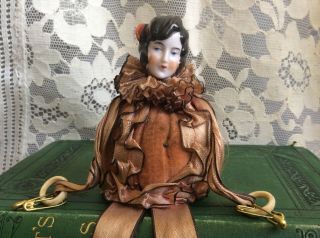 Antique German Porcelain China Pin Cushion Keep Half Doll Flapper Lady In Velvet 3