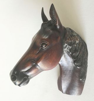 Vintage Fine Mahogany Wood Carving Horse Head Bust 3d Wall Hanging 9 "
