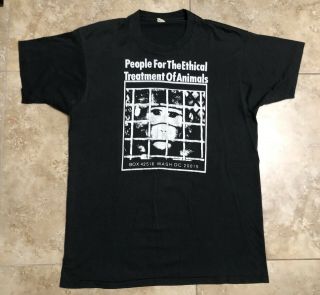 Rare Vtg Early 80s Peta Graphic Tee By Screen Stars Size Xl Black
