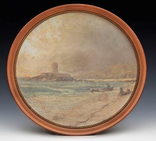 Antique Watcombe Painted Plate St Brelades Bay Jersey C.  1885