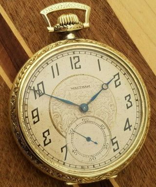 P7 Solid 14k Gold Art Deco Stunning Vintage Waltham Model 1894 Mens Pocket Watch