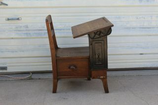 Old Vintage Antique Child School Desk Chair Cast Iron & Dark Oak Wood Work Desk