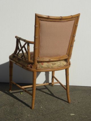 Vintage Chinese Chippendale Bamboo Rattan Accent Chair w Gold Floral Fabric 5