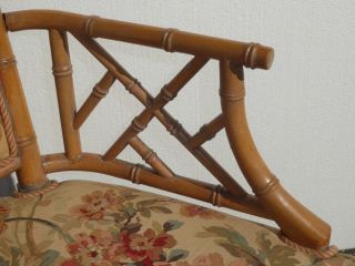 Vintage Chinese Chippendale Bamboo Rattan Accent Chair w Gold Floral Fabric 8