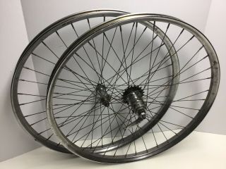 Vintage Jc Higgins 26” Bicycle Chrome Wheels Rims Drop Center Finned Hub