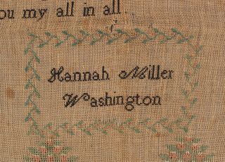19thC Antique American Folk Art Hannah Miller Washington Embroidery Sampler 6