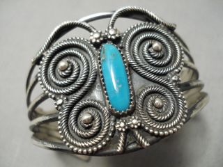 One Most Intricate Vintage Navajo Turquoise Sterling Silver Butterfly Bracelet