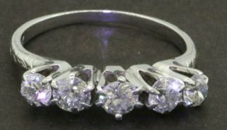 Antique 14k Wg 1.  0ctw Old Mine Cut Diamond 5 - Stone Band/cocktail Ring Size 7
