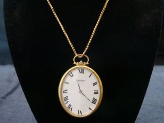 Vintage Les Must De Cartier Oval Pocket Watch Pendant W/sapphire Crown