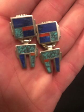Vintage Ray Tracey Knifewing Sterling Silver Turquoise Lapis Earrings Navajo