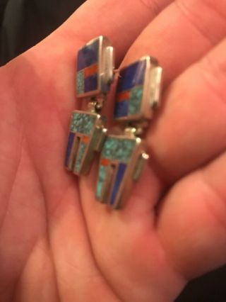 Vintage Ray Tracey Knifewing Sterling Silver Turquoise Lapis Earrings Navajo 2