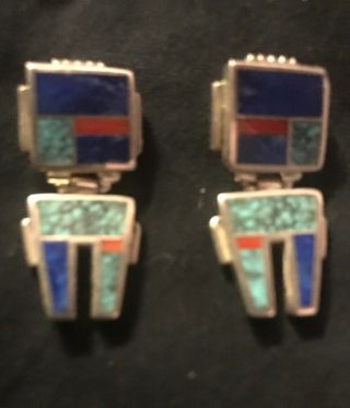 Vintage Ray Tracey Knifewing Sterling Silver Turquoise Lapis Earrings Navajo 6