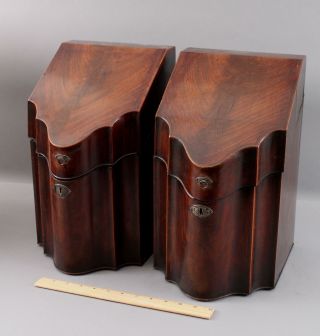 Pr Antique 18thc English George Iii Figured Mahogany Knife Boxes,  Nr