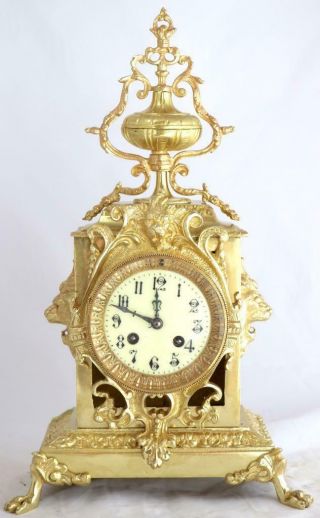 Antique Mantle Clock Lovely French Embossed Bronze Bell Striking C1880