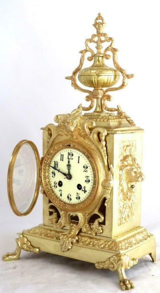 Antique Mantle Clock Lovely french embossed Bronze Bell Striking C1880 2