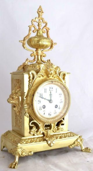 Antique Mantle Clock Lovely french embossed Bronze Bell Striking C1880 3