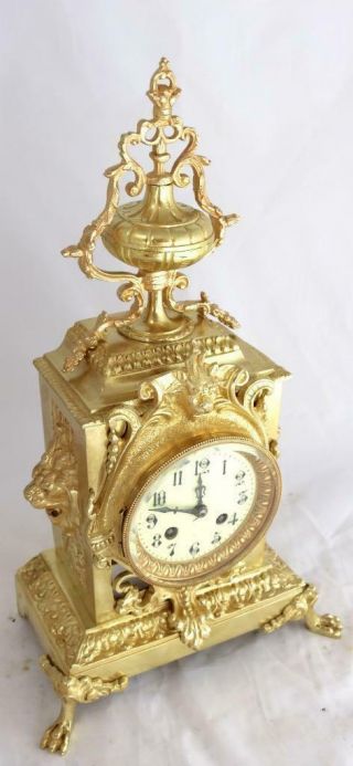 Antique Mantle Clock Lovely french embossed Bronze Bell Striking C1880 4