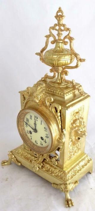 Antique Mantle Clock Lovely french embossed Bronze Bell Striking C1880 5