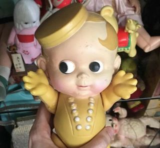 Vtg 40s 50s Brite Eyed Kids Doll Cappy By Irwin Rubber Squeaky Toy Kewpie