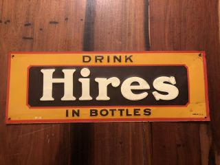 Rare Vintage Hires Root Beer Soda Pop Embossed Metal Tin Sign Advertising