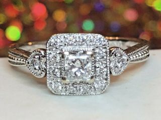 ESTATE VINTAGE 14K WHITE GOLD DIAMOND RING DESIGNER SIGNED LJ ENGAGEMENT WEDDING 10