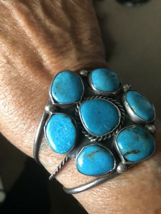 Vintage 1970’s Turquoise Sterling Cluster Bracelet Signed:bj