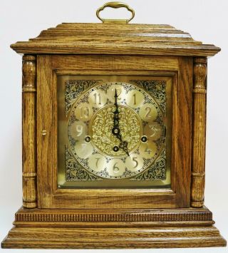 Vintage 8 Day Triple Chime Musical Bracket Clock Solid Oak Architectural Clock