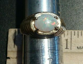 Vintage 14k Yellow Solid Gold Milky (w/ Some Fire) Opal Ring,  Sz 6
