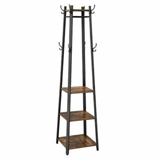Vasagle Vintage Coat Rack,  Coat Stand With 3 Shelves,  Ladder Shelf With Hooks An