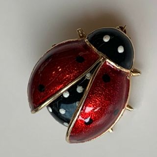 Vintage 1960 ' s 14K Yellow Gold and Enamel Ladybug Pin Made in Germany 2