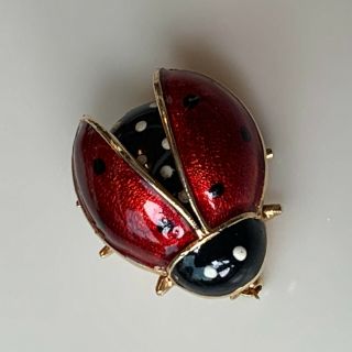 Vintage 1960 ' s 14K Yellow Gold and Enamel Ladybug Pin Made in Germany 4