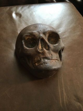 Rare Antique Sewer Tile Skull End Of The Day Art Sculpture Great Patina Folk Art