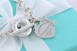 Return To Tiffany & Co Sterling Silver Heart & Mini Key Toggle 16 " Necklace Rare