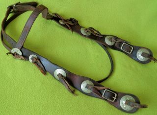 Wonderful Old Vintage Antique Slotted Concho Cowboy Buckaroo Headstall Bridle Nr