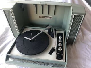 Vintage Silvertone Sears Green Solid State Suitcase Style Record Player