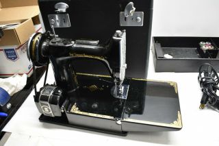 1937 Vintage Singer 221 Featherweight Portable Sewing Machine W/ Case Scroll USA 10